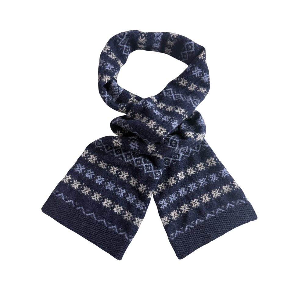 Barbour Mens Navy Blue Fair Isle 100% Pure New Wool Scarf Made in Scotland
